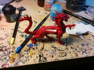 Here's the dragon slathered with his cherry-red basecoat.