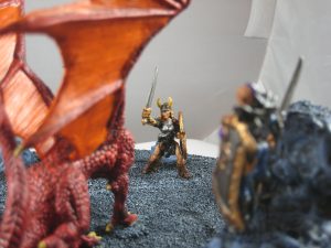 Barbarian bravely/stupidly confronts the dragon head-on!